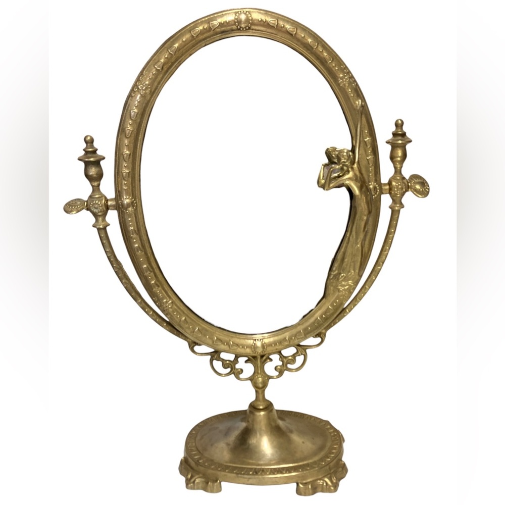 Vintage 🇮🇹 Lady by the Lake Art Nouveau Style Brass Tilting Mirror